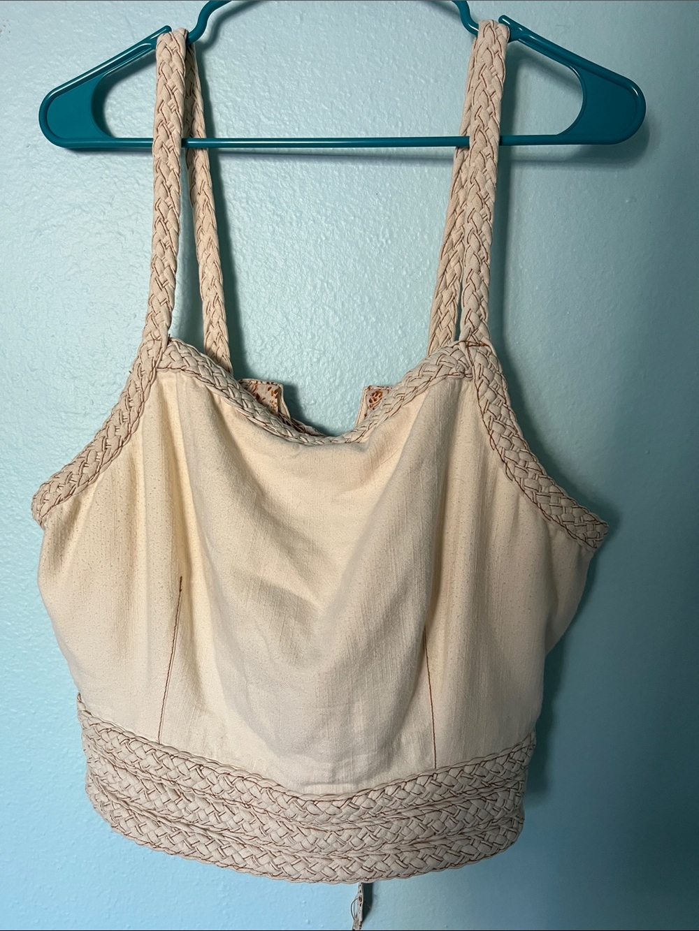Anthropologie Pilcro Cream Braided-Trim Denim Crop Top